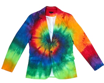 Tie Dye Men's Blazer - Slim Fit Blazer - Tie Dye Rainbow Blazer - Tie Dye Wedding Blazer - Men's Tie Dye Sport Jacket - 4XL Tie Dye