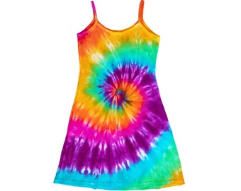 Vestido curto tie-dye – alças finas em malha canelada de algodão