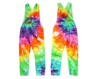 rainbow tie dye overalls shorts