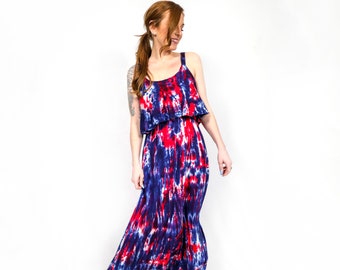 Tie Dye Women's Dress - Red, White & Blue Dress - Tie Dye Maxi Dress - Tye Dye Dress - 4th of July - Hippie  - Sizes XS - 3XL