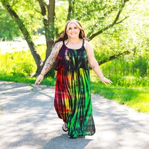 Tie Dye Dress - Women's Tie Dye Maxi Dress - Rasta - Tye Dye Dress - Boho Dress - Beach Dress - Hippie  - Sizes XS - 3XL - Custom Tie Dye