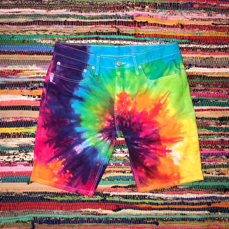 Tie Dye Men's Jean Shorts Tie Dye Rainbow Shorts | Etsy