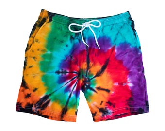 Tie Dye Fleece Shorts - Midweight Fleece Gym Shorts - Ultra Soft - Unisex Tie Dye Shorts - Sizes: S-XXL - Hippie - Rainbow Shorts
