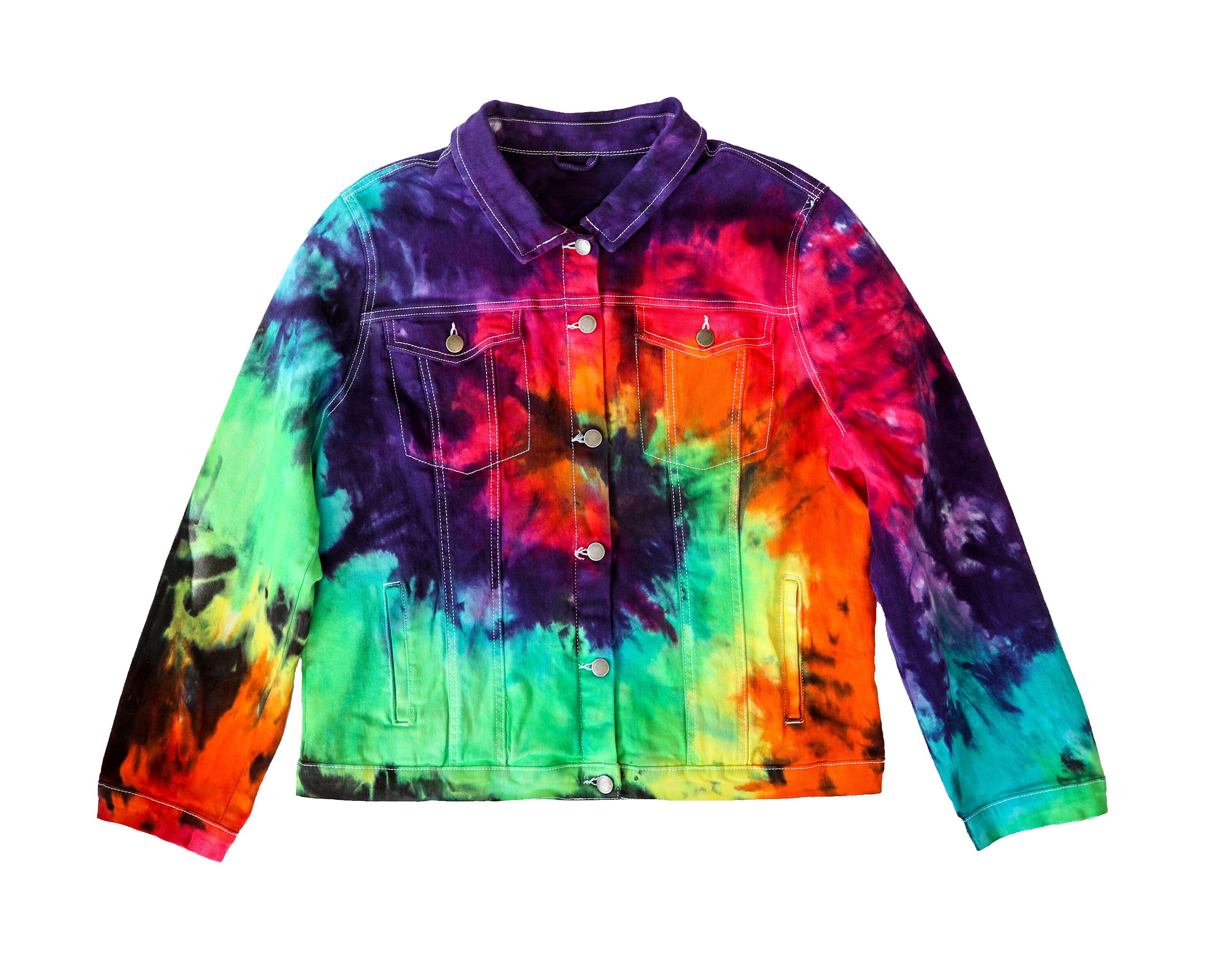Tie Dye Rainbow Jean Jacket Adult Size Small Ucycled