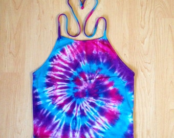 Tie Dye Halter Top - Handmade - Spiral Tie Dye - Festival Fashion - Crop Top - Sizes Small-Large