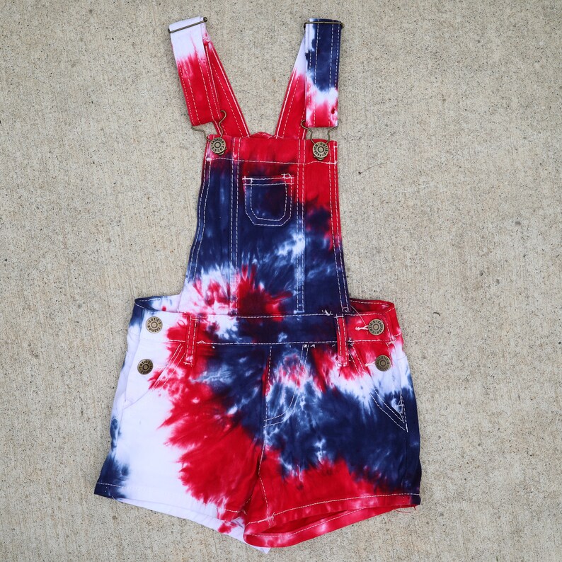 red white and blue overalls shorts