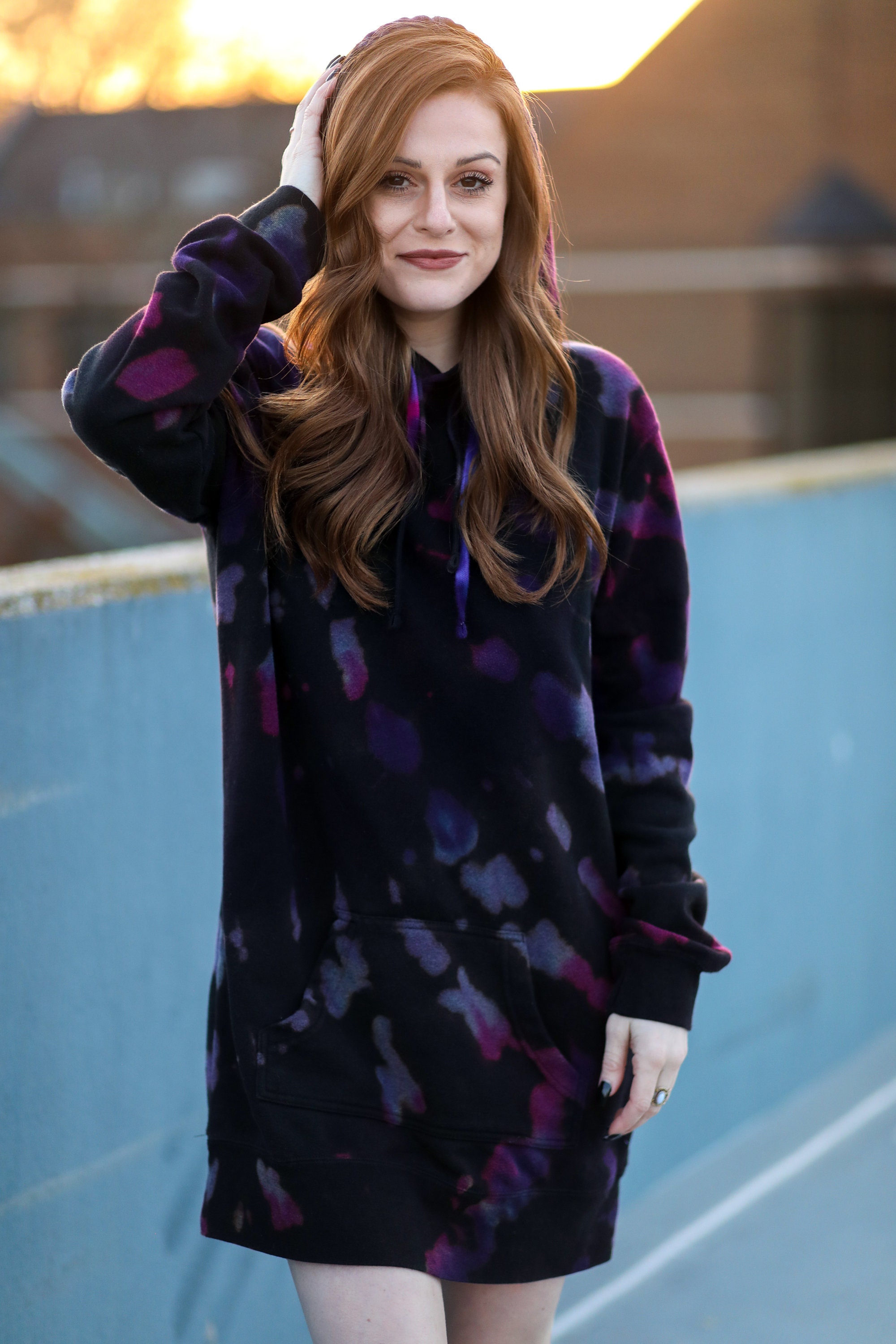 tie dye oversized hoodie dress New Womens BURGUNDY TIE DYED OVERSIZED SWEATSHIRT DRESS POCKETS HOODIE S M L