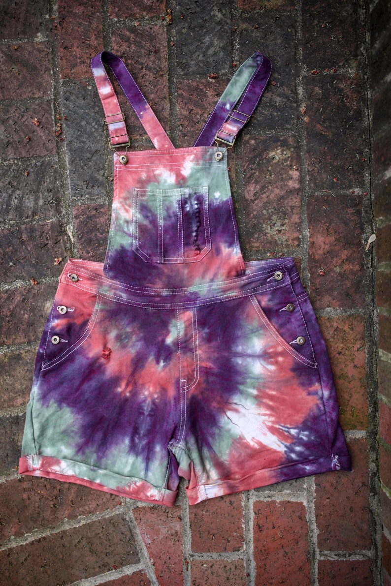 tie dye short overalls