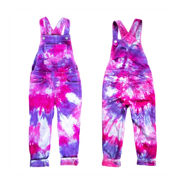 Tie Dye Mädchen Latzhose - Größen: XS - XXL - Overall Hose - Kleiner Hippie - Benutzerdefinierte Tie Dye - Pastell Tie Dye Overalls - Mädchen Tie Dye