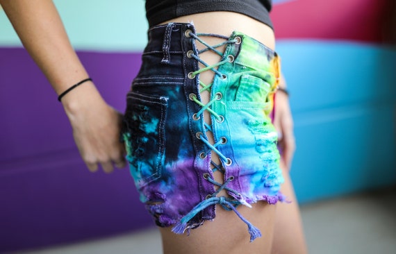 Tie Dye Women's Jean Shorts Ripped Denim Shorts Hippie | Etsy