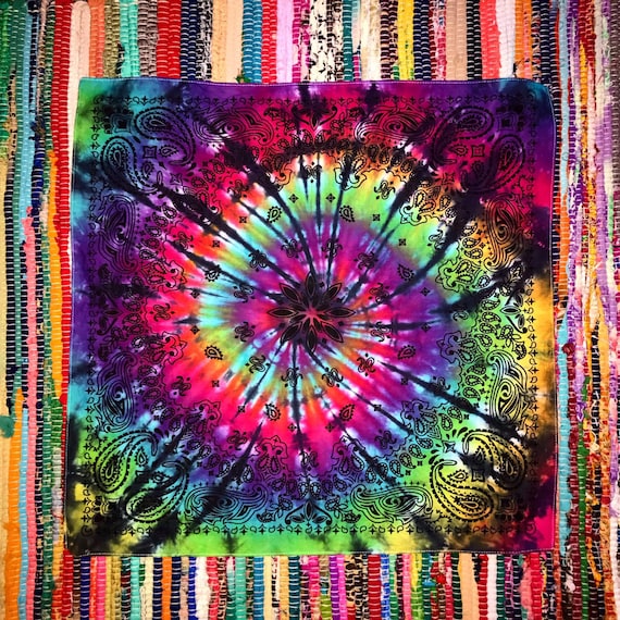 Tie Dye Rainbow Bandana Handmade Michigan Made 100% Cotton