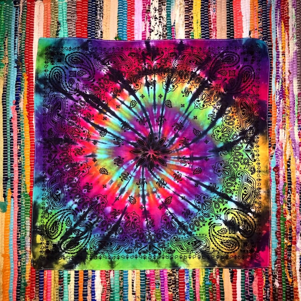 Tie Dye Rainbow Bandana - Handmade - Michigan Made - 100% Cotton - Festival Fashion - Hippie