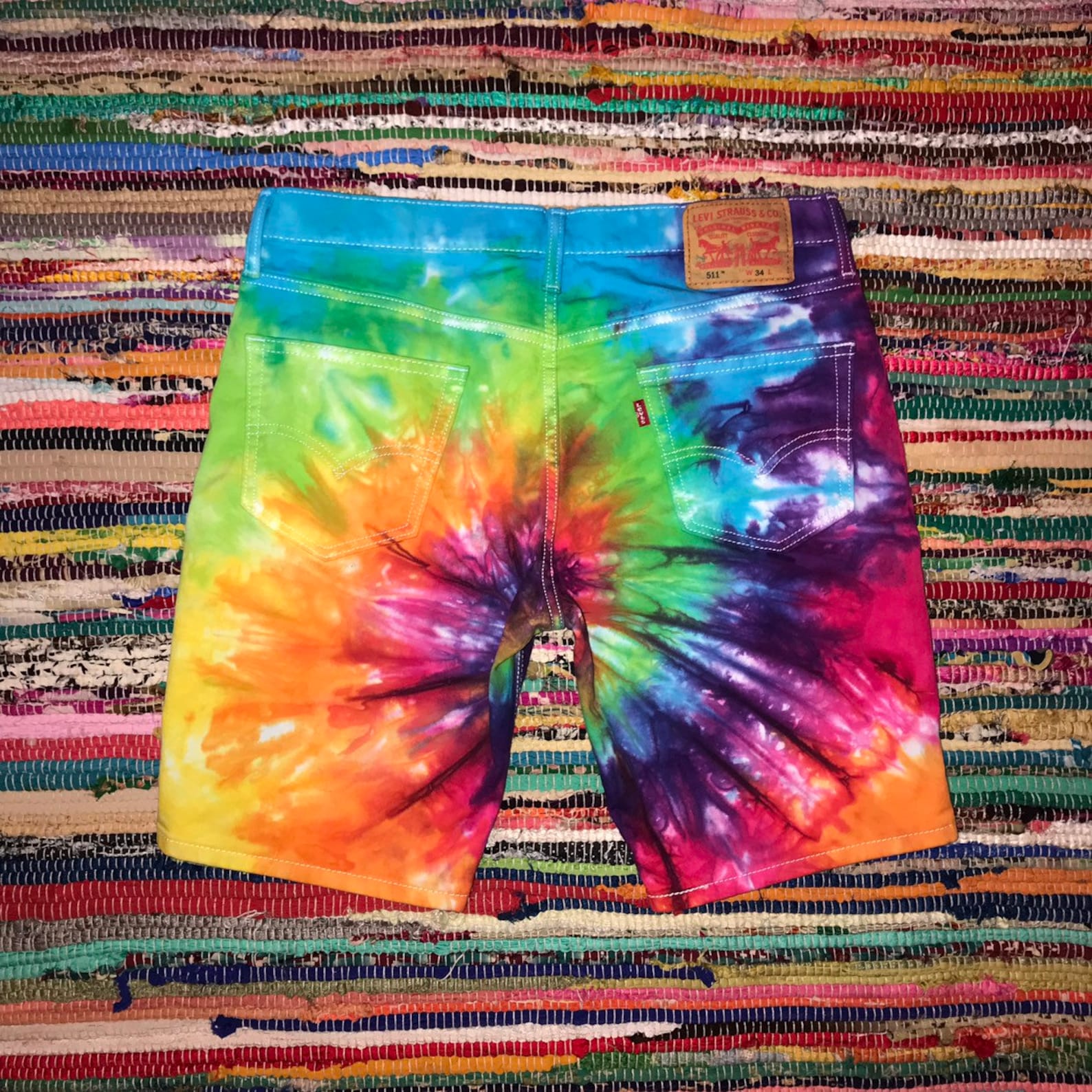 Tie Dye Men's Jean Shorts Tie Dye Rainbow Shorts | Etsy