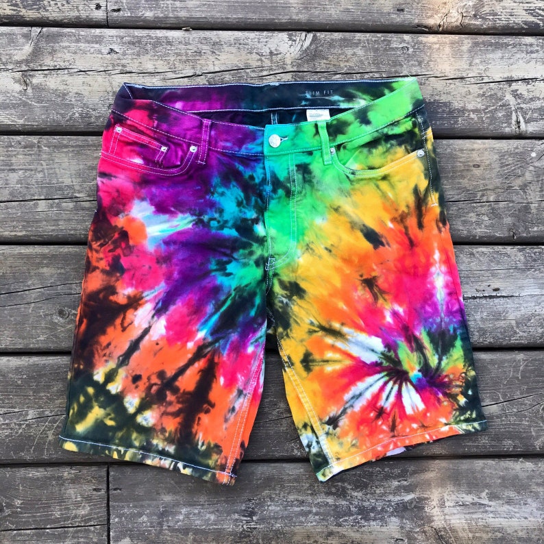 Tie Dye Men's Jean Shorts Tie Dye Rainbow Shorts Etsy