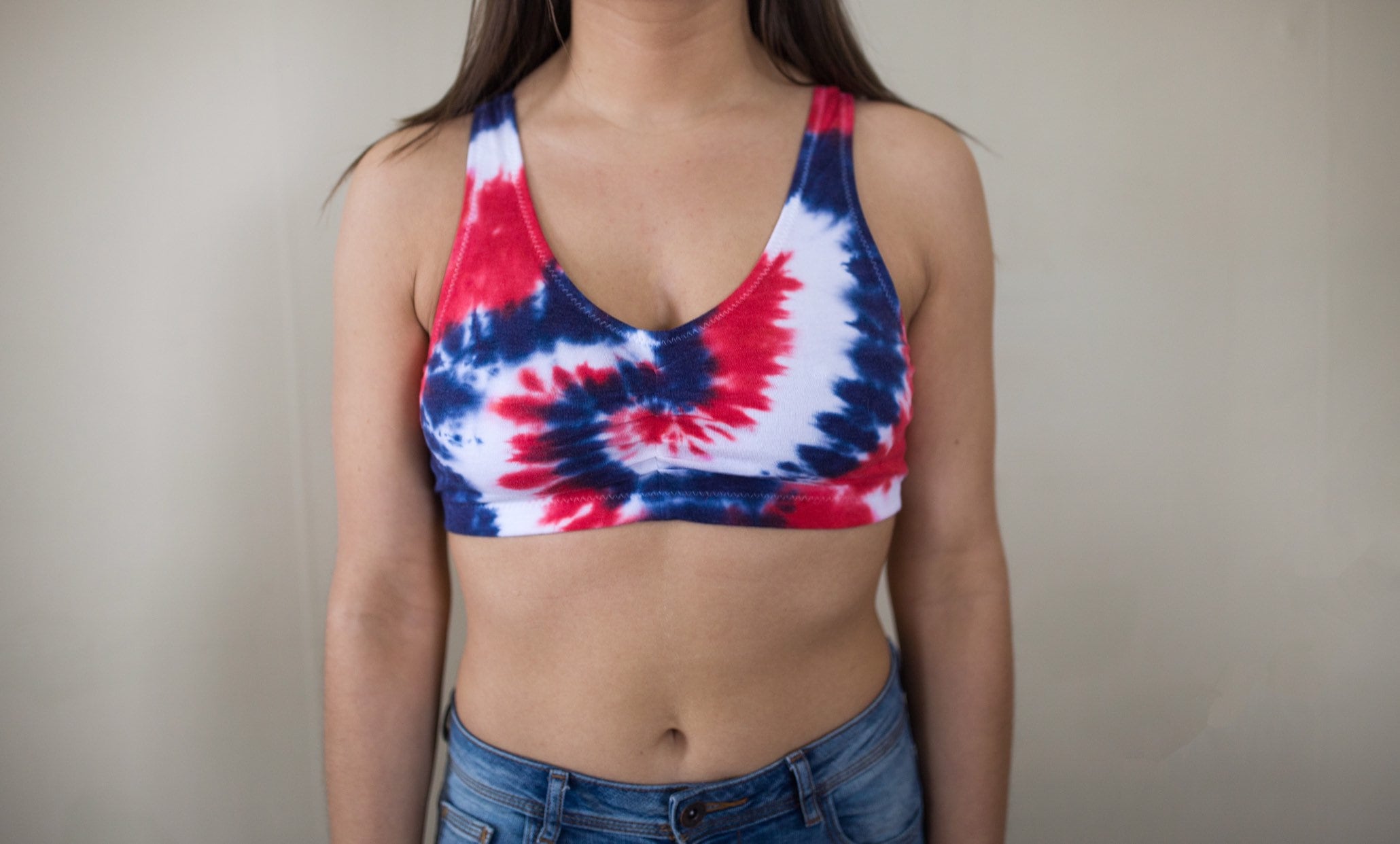 Red white and blue sports best sale bra
