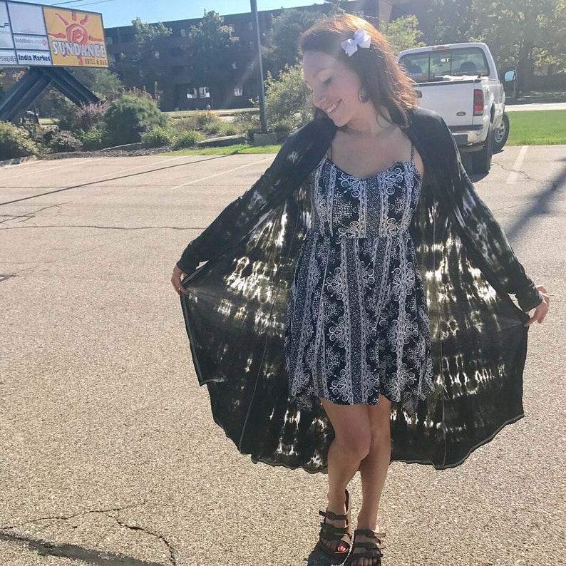 Fashion Fall Trendy Tie Dye Cardigan Sizes: S-2XL Hippie Long Cardigan Tie Dye Sweater