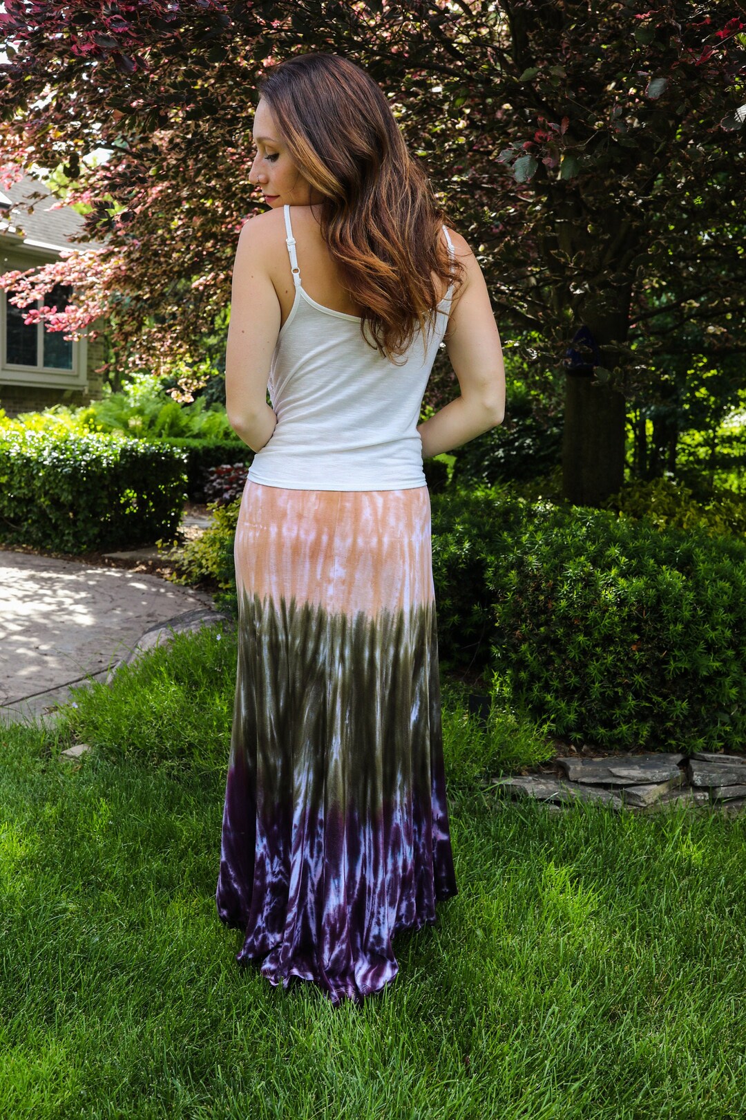 ATM Tie Dye Maxi Skirt – Bohemian Elastic Waist, Handmade Rayon, Plus Size Friendly, Approx. 38" Length - View #2