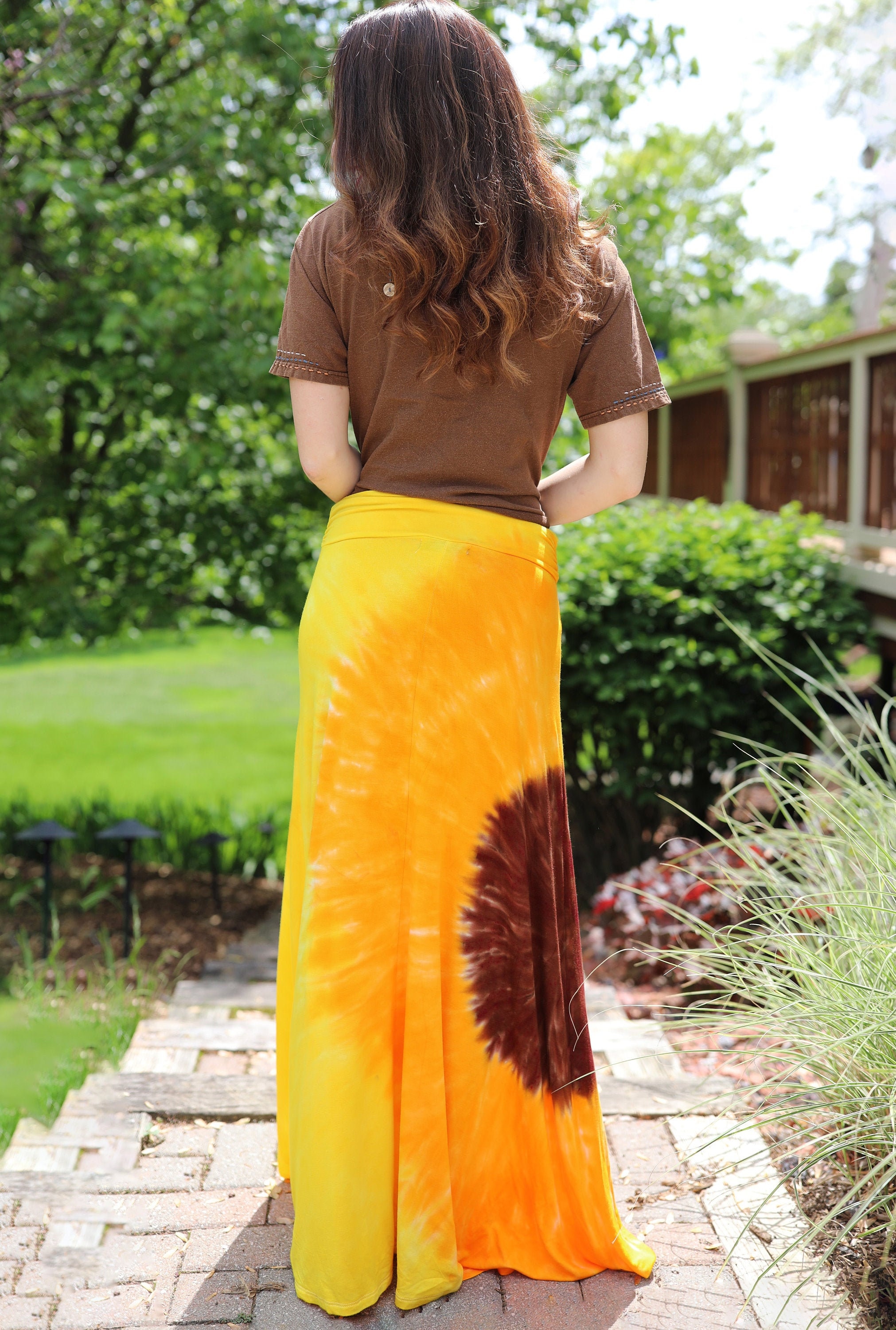 Tie Dye Sunflower Skirt Women's Maxi Skirt Hippie Sizes S - Main Image