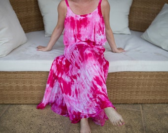 Tie Dye Rayon Maxi Dress – Bohemian Beach Cover-Up