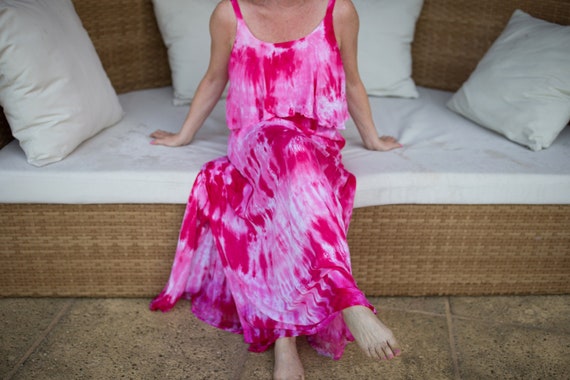pink and white tie dye maxi dress Riviera Sun Tie Dye Spaghetti Strap Maxi Dress (Grey Pink White Tie Dye, 3X)