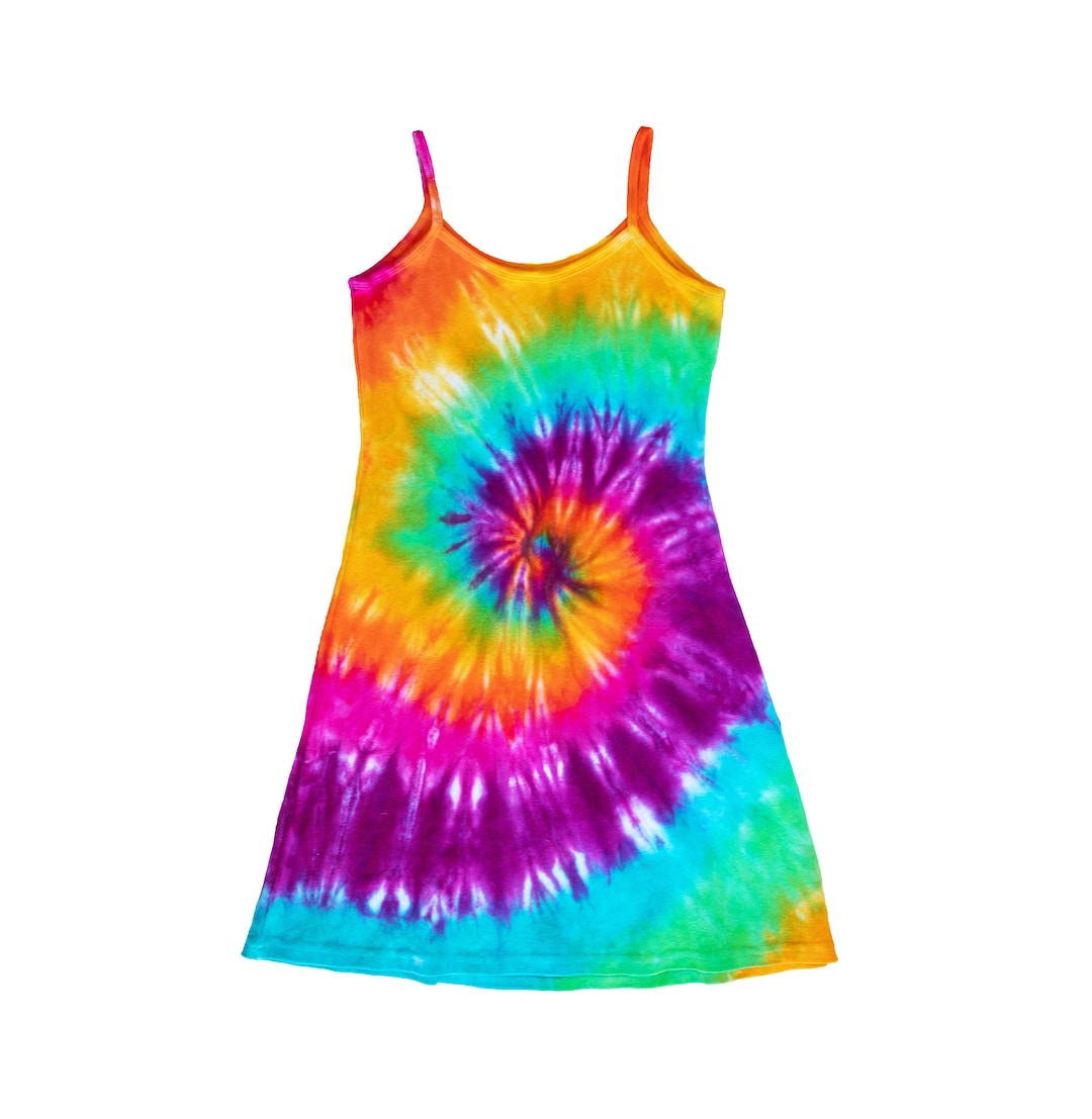 Rainbow Pop Multicolor Tie-Dye Spaghetti Midi Dress