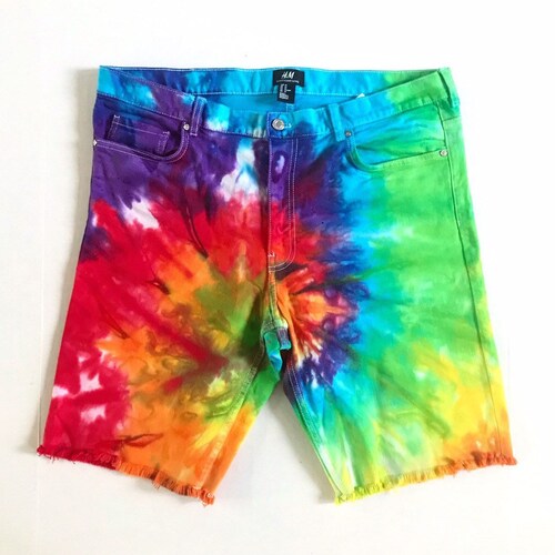 Tie Dye Men's Jean Shorts Tie Dye Rainbow Shorts - Etsy