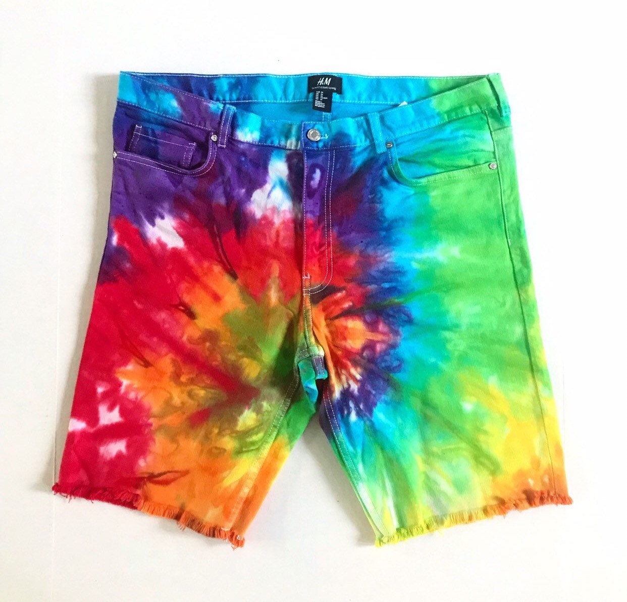 Tie Dye Men's Jean Shorts - Tie Dye Rainbow Shorts - Spiral Tie