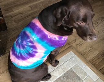 Tie Dye Dog Tank Top - Tie Dye Dog T-Shirt  - 100% Cotton - Big Dog Tie Dye - Dog Clothes - Spiral Tie Dye - Hippie - Sizes: XS-3XL