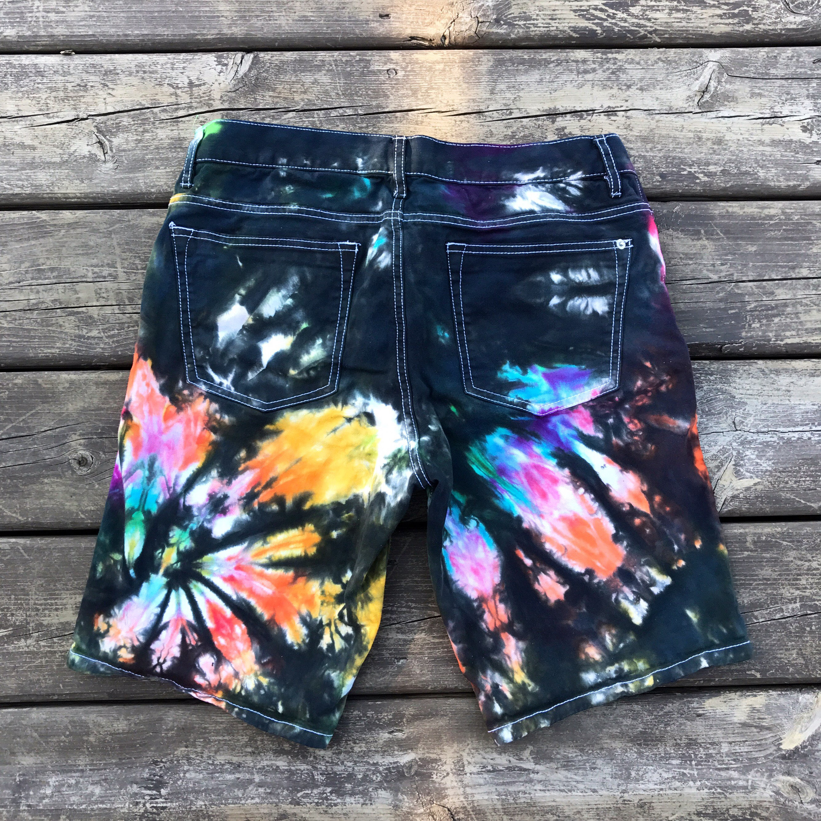Short Déchiré En Jean Vert Fluo Teinture Tie Dye - Denny - Taille 10 - Neuf