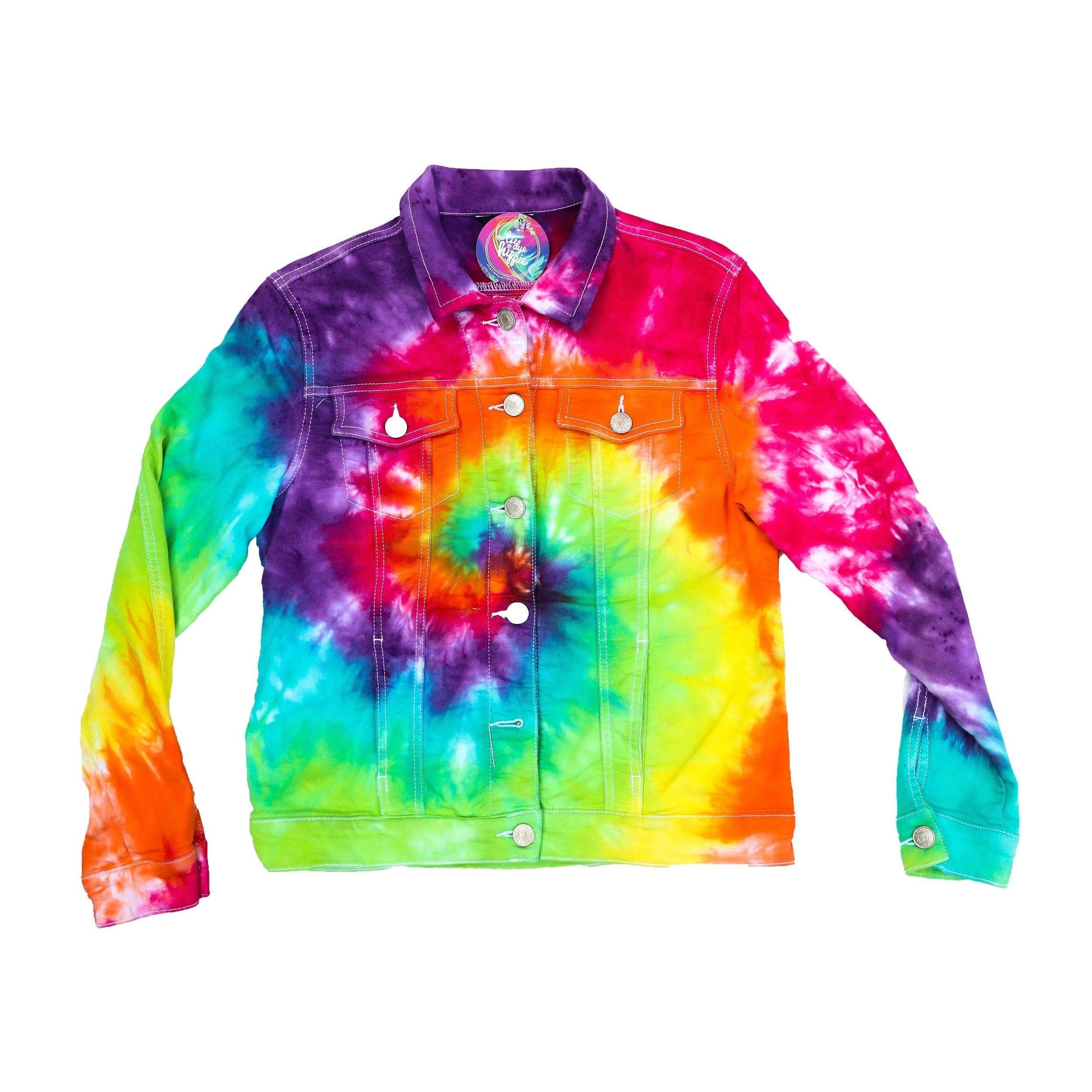 ASOS DESIGN tie dye denim jacket in rainbow wash