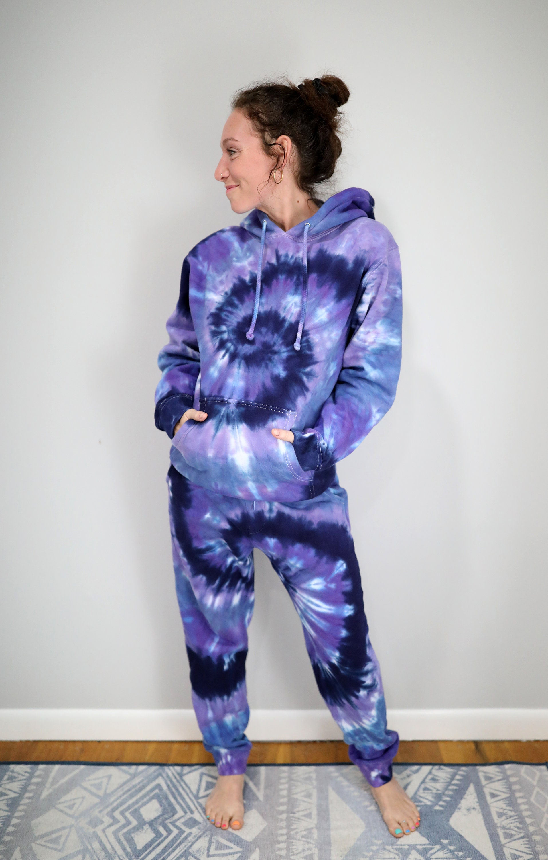 Matching Tie Tye Two Piece Sets Dyed Hoodie and Pants, XL