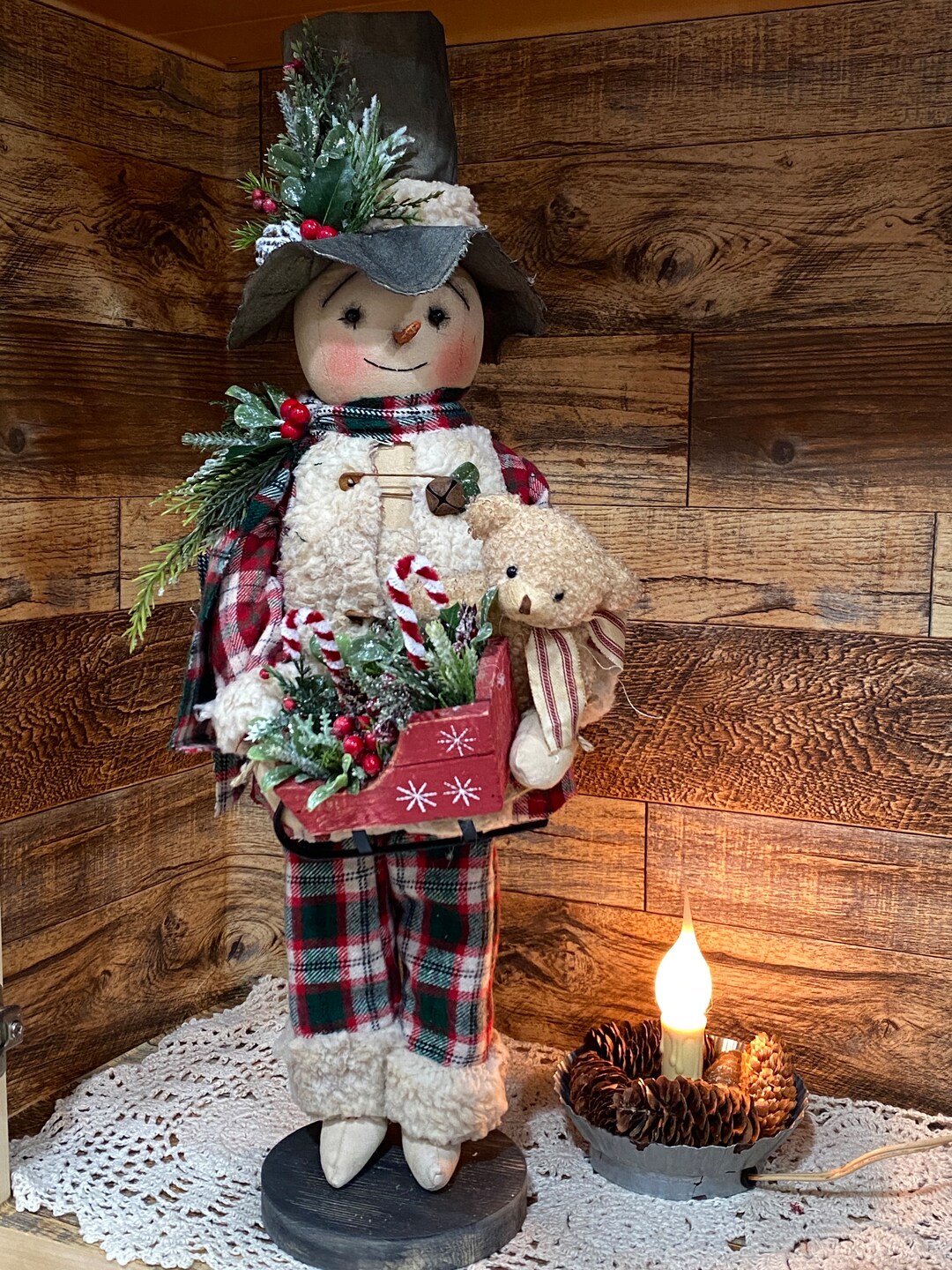 Rustic Dolls Handmade Primitive Snowman Doll-vintage Snowman Doll-folk Art Doll ...