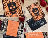 Skull invitation spider web wedding Halloween party spooky laser cut gatefold all hallows eve invite