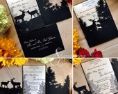Forest laser cut wedding invitation elk kissing in the trees hidden love rustic nature event