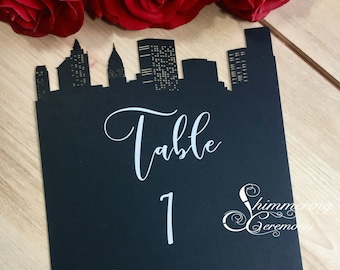 Laser Cut New York City Table Numbers NYC Skyline Inspired Brooklyn Bridge