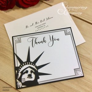 NYC Statue of liberty laser cut Thank you card Patriotic party to a New York City wedding