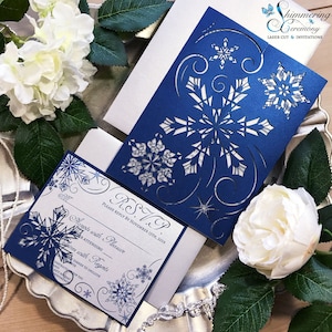 Snowflakes laser cut winter wedding invitation Christmas snow falling party invite