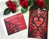 gothic spiderweb halloween wedding invitation laser cut gatefold spooky love heart party