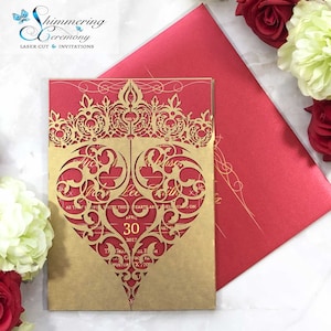 Royal Heart & Tiara Folder Pocket Invitation with pockets laser cut folder elegant wedding royal theme party invite rsvp and accommodations