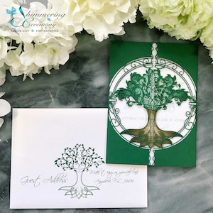 Tree Of Life Folder Invitation set laser cut fantasy wedding suite hand fasting invite set outdoor nature