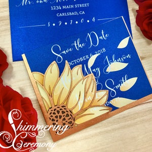Sunflower Save the Date card laser cut flower pocket for Rustic wedding Special outdoor event