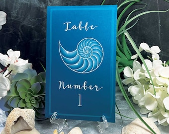 Nautilus Shell Table Numbers, Beach Wedding Seaside Decor