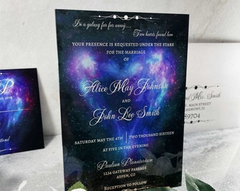 Galaxy Heart Acrylic Wedding Invitation, Celestial Starry Night Invite