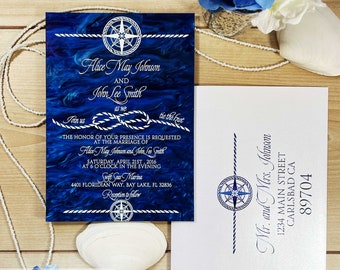 Nautical Acrylic wedding invitation tie the knot clear glass like invite luxury