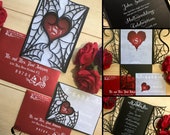 gothic spiderweb halloween wedding invitation laser cut gatefold spooky love heart party
