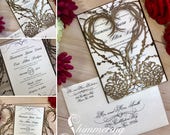 laser cut invitation pinecone heart winter wedding invite gatefold heart grapevine wreath and berries fall rustic forest