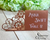 Steampunk laser cut place cards wedding name cards gears and hears table setting decorations escort