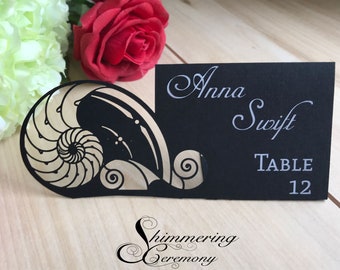 Shell laser cut place cards beach wedding escort cards table decorations Ariel Mermaid party name Tags