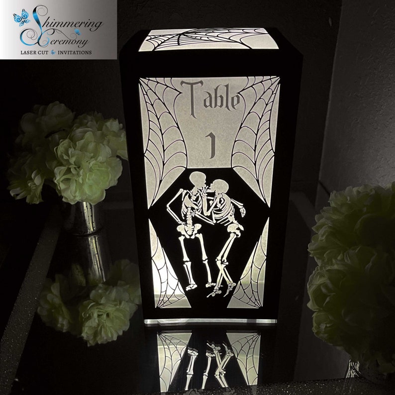 Coffin Table Number Lantern Centerpiece Laser Cut Skeletons Lantern halloween inspired image 3