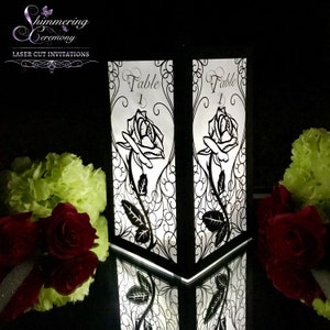 Beauty and the Beast Table Number Lantern Laser Cut Rose Centerpiece Wedding Luminary